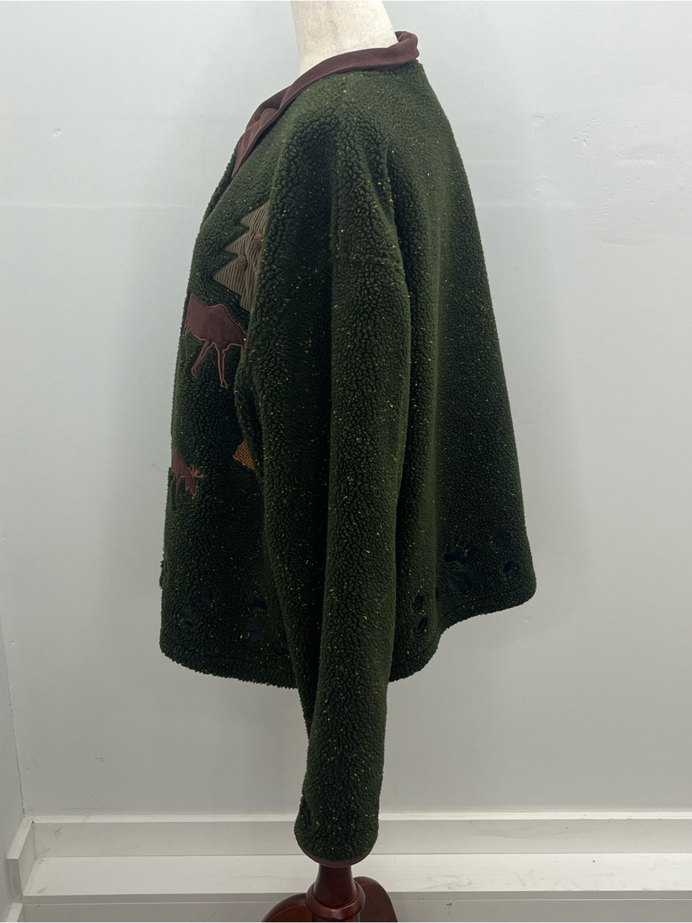 Cabelas Womens Green Moose Pine Tree Applique Cabin Core Sherpa Fleece Jacket XL - Picture 4 of 10